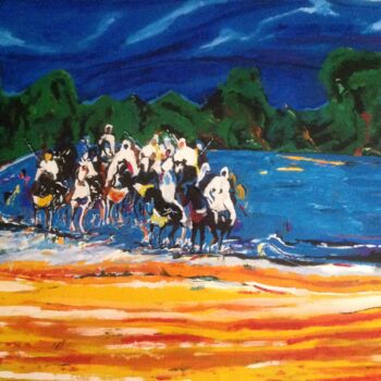 Painting titled "La traversée cheval…" by Mohammed Rachid Iraqi, Original Artwork, Oil