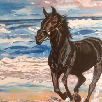 Painting titled "Mon cheval de mazag…" by Mohammed Rachid Iraqi, Original Artwork, Oil