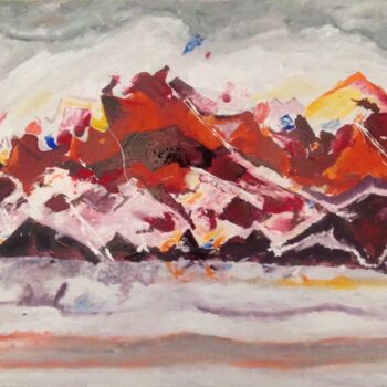 Картина под названием "Les montagnes de l'…" - Mohammed Rachid Iraqi, Подлинное произведение искусства