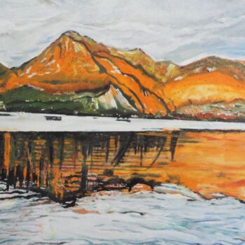 Schilderij getiteld "Orange lake" door Mohammed Rachid Iraqi, Origineel Kunstwerk, Olie
