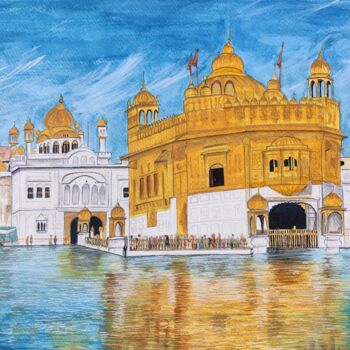 Pittura intitolato "Golden Temple, India" da Mohita Garg, Opera d'arte originale, Acquarello