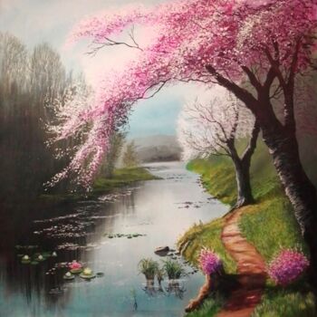 Painting titled "Dream lake" by Moin Uddin, Original Artwork, Acrylic