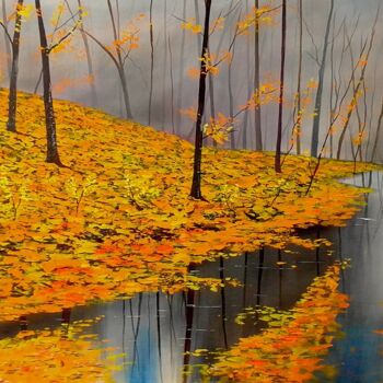 Painting titled "Yellow forest" by Moin Uddin, Original Artwork, Acrylic