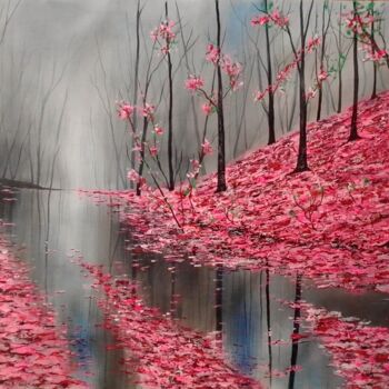 Painting titled "Pink forest" by Moin Uddin, Original Artwork, Acrylic