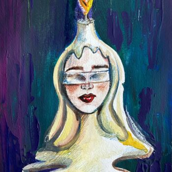Peinture intitulée "Candle girl" par Mokhinur Fakhri, Œuvre d'art originale, Acrylique