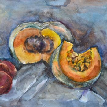 Pittura intitolato "Pumpkins- pomegrana…" da Mokhinur Fakhri, Opera d'arte originale, Acquarello