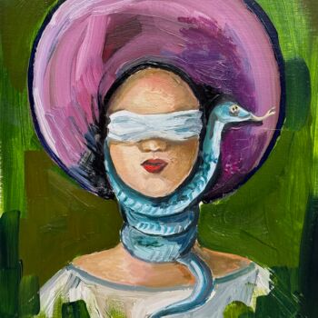 "Woman with snake" başlıklı Tablo Mokhinur Fakhri tarafından, Orijinal sanat, Petrol