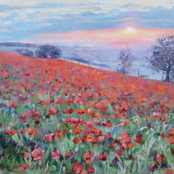 Painting titled "Poppy Field" by Molena, Original Artwork, Oil