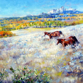 Schilderij getiteld "Horses" door Molena, Origineel Kunstwerk, Olie