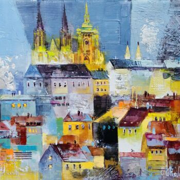 Painting titled "Prague Castle" by Molena, Original Artwork, Acrylic Mounted on Wood Stretcher frame