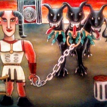 Painting titled "CERBERUS" by Sylvain Guillot (Molley), Original Artwork, Oil