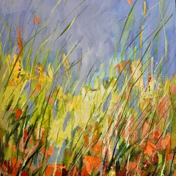 Painting titled "Les Coquelicots" by Mona Berga, Original Artwork, Oil Mounted on Wood Stretcher frame