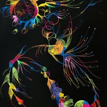 Zeichnungen mit dem Titel "Rainbow specimen 06" von Mona Bessaa, Original-Kunstwerk, Silberstift