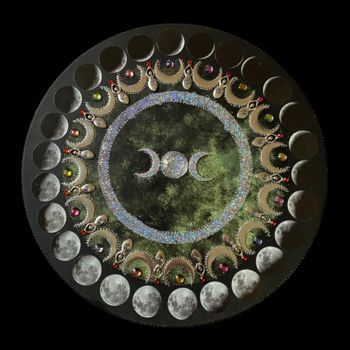 Painting titled "Demandez à la lune.…" by Mona Bessaa, Original Artwork, Acrylic Mounted on Wood Panel