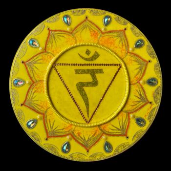 Painting titled "Manipura chakra PTA…" by Mona Bessaa, Original Artwork, Acrylic Mounted on Wood Panel