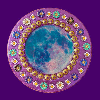 Peinture intitulée "Lune des fleurs" par Mona Bessaa, Œuvre d'art originale, Collages Monté sur artwork_cat.