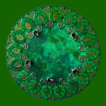 Peinture intitulée "Leçon de magie vert…" par Mona Bessaa, Œuvre d'art originale, Collages