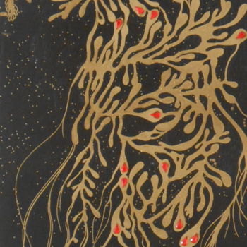 Peinture intitulée "Algue céleste dorée" par Mona Bessaa, Œuvre d'art originale, Acrylique