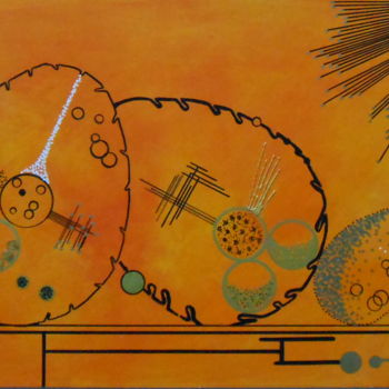 Pintura intitulada "Trois oeufs orange" por Mona Bessaa, Obras de arte originais, Óleo