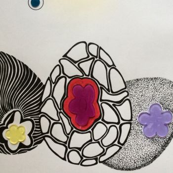 Drawing titled "Trois oeufs, trois…" by Mona Bessaa, Original Artwork, Marker