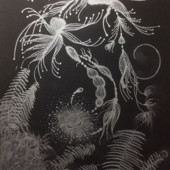 Dibujo titulada "Flore argentée" por Mona Bessaa, Obra de arte original, Tinta