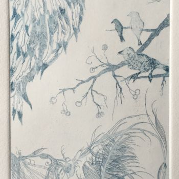 Printmaking titled "Plumes" by Mona Bessaa, Original Artwork, Etching