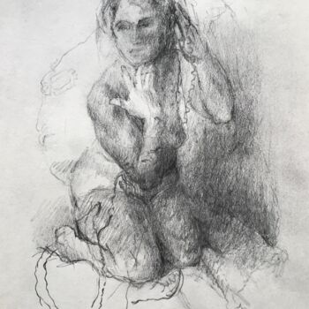 Zeichnungen mit dem Titel "Akt mit Händen am G…" von Mona Dia, Original-Kunstwerk, Bleistift