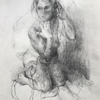 Dessin intitulée "Akt mit Händen am G…" par Mona Dia, Œuvre d'art originale, Crayon