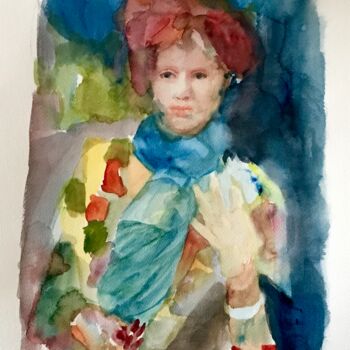 Pittura intitolato "Frau in bunter Klei…" da Mona Dia, Opera d'arte originale, Acquarello