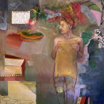 Malarstwo zatytułowany „Ein Kissen haltend” autorstwa Mona Dia, Oryginalna praca, Olej