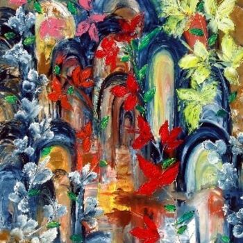 Pintura intitulada "Les Galeries fleuri…" por Mona Roussette, Obras de arte originais