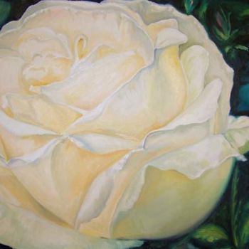 Painting titled "Almost Wite Rose" by Stella Mariash, Original Artwork
