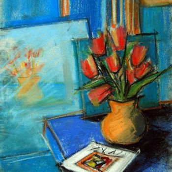 Drawing titled "TULIPES DANS LE MIR…" by Mona Edulesco, Original Artwork, Other