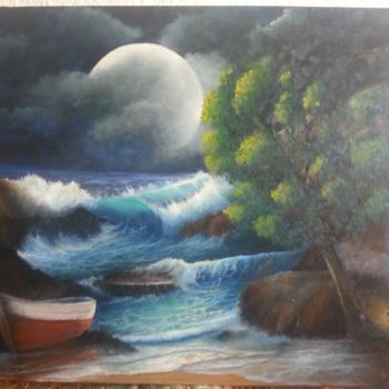 Painting titled "la lune" by Moncef Ben, Original Artwork, Oil