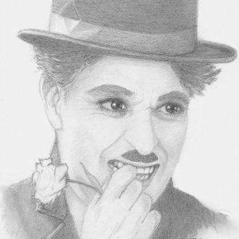 Dessin intitulée "Charlie Chaplin" par Nadège Baloban, Œuvre d'art originale, Crayon
