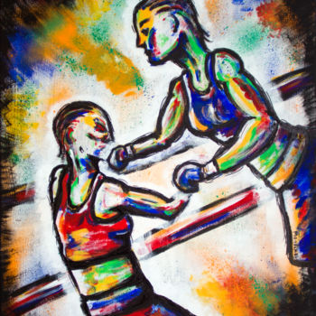 Painting titled "Les Boxeuses" by Mondame, Original Artwork, Acrylic