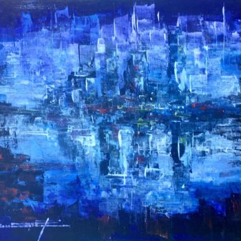 Painting titled "City at Night" by Mondy Pierre Auguste, Original Artwork, Acrylic