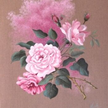 Malerei mit dem Titel "Les Roses Anglaises" von Monelle, Original-Kunstwerk, Öl