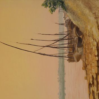 Peinture intitulée "BRUME SUR LE NIL." par Monelle, Œuvre d'art originale, Huile