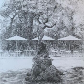 Рисунок под названием "Le jardin du Rocher…" - Monica Barbarino, Подлинное произведение искусства, Карандаш