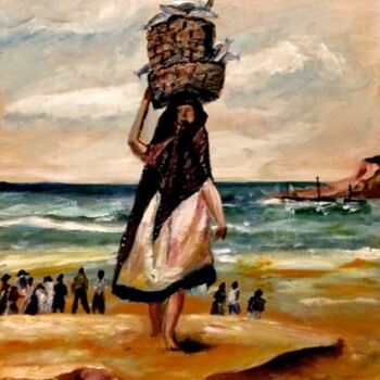 Pintura titulada "Pescadora" por Mónica Caruncho Fontela, Obra de arte original, Oleo