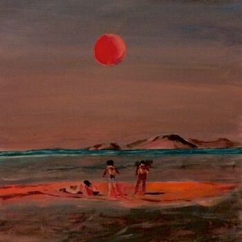 Peinture intitulée "Tarde en la playa" par Mónica Caruncho Fontela, Œuvre d'art originale, Huile