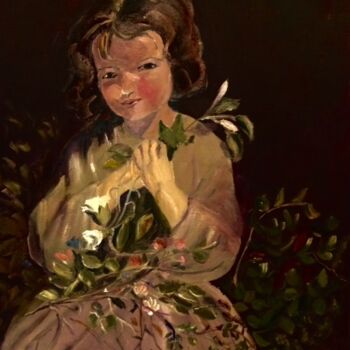 Картина под названием "Con flores del jard…" - Mónica Caruncho Fontela, Подлинное произведение искусства, Масло