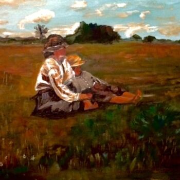 Painting titled "Descanso en el campo" by Mónica Caruncho Fontela, Original Artwork, Oil