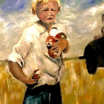 Pintura titulada "Recogiendo manzanas" por Mónica Caruncho Fontela, Obra de arte original, Oleo