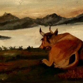 Pittura intitolato "La vaca en los Lago…" da Mónica Caruncho Fontela, Opera d'arte originale, Olio