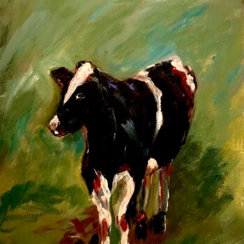 Painting titled "Vaca pastando" by Mónica Caruncho Fontela, Original Artwork, Oil