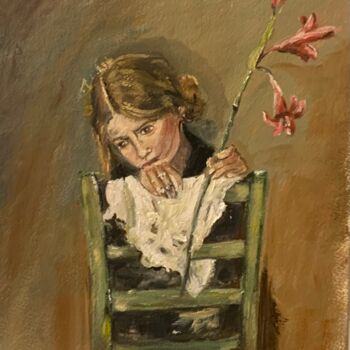 Картина под названием "La flor" - Mónica Caruncho Fontela, Подлинное произведение искусства, Масло