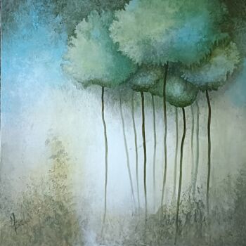 Painting titled "Arbres mes amis" by Monica Cattaneo, Original Artwork, Acrylic Mounted on Wood Stretcher frame
