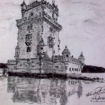 Disegno intitolato "Torre de Belém" da Mónica Preto Pacheco, Opera d'arte originale